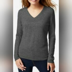 Charter Club LUXURY Cashmere Sweater Heathered Gray Woman Sz XL
